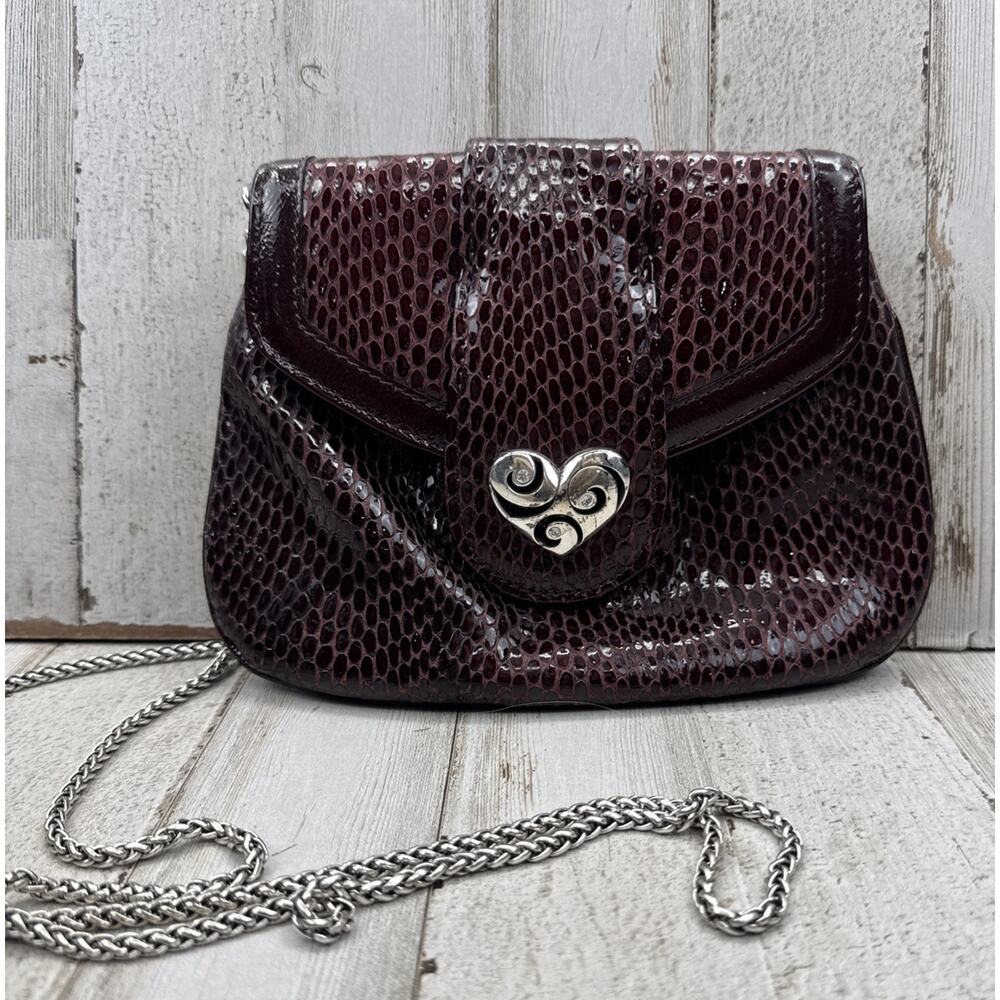 Brighton Bliss Heart Clutch Crossbody Burgundy Purse Silver Removable Strap